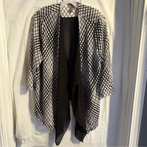 Chicos Easywear Drape Front Cardigan Size XL Black White Lightweight Office Work